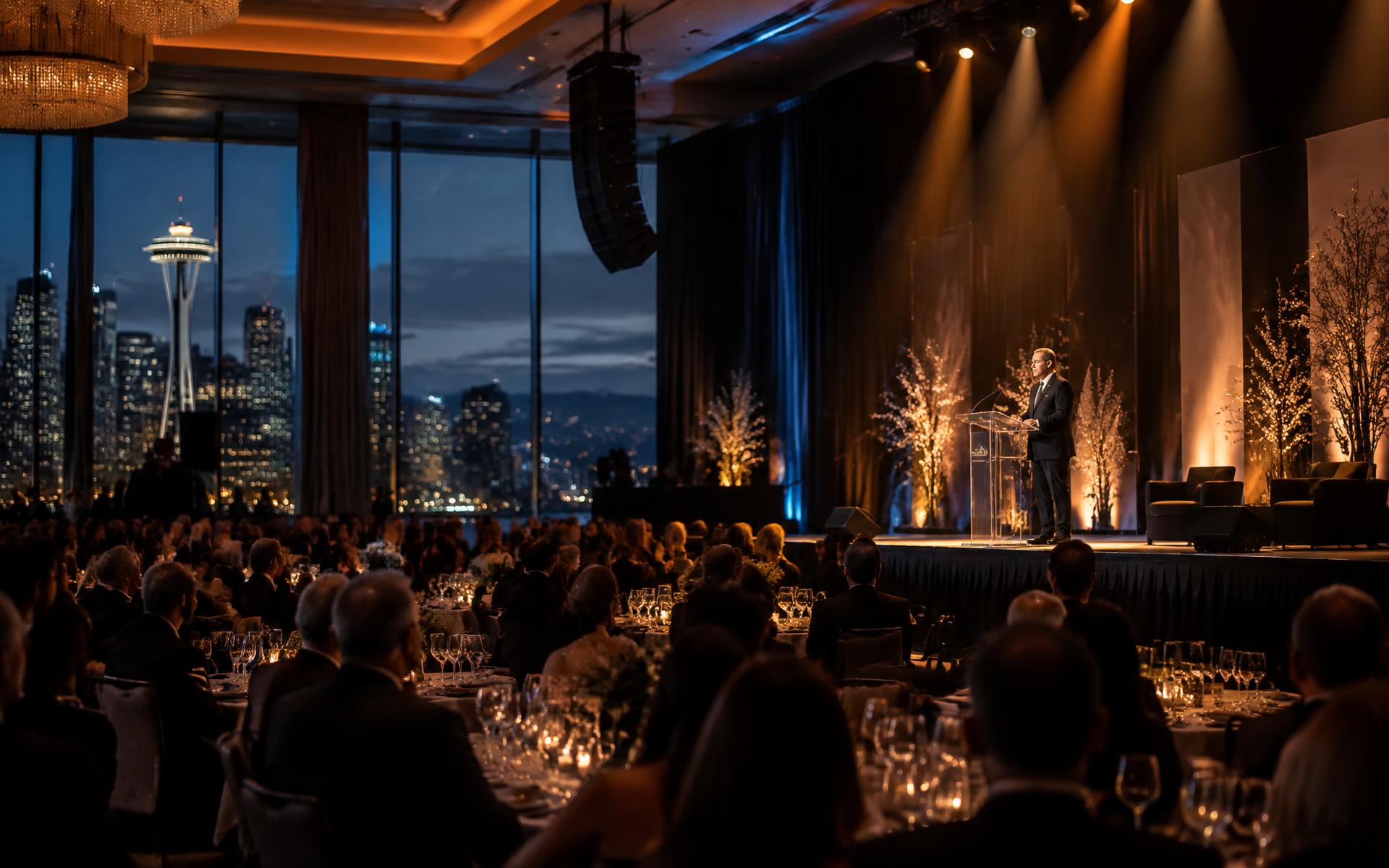 Professionally produced gala event with the Seattle skyline
